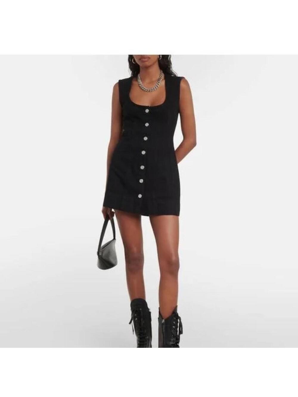 FRAME The Seamed Scoop Denim Mini Dress